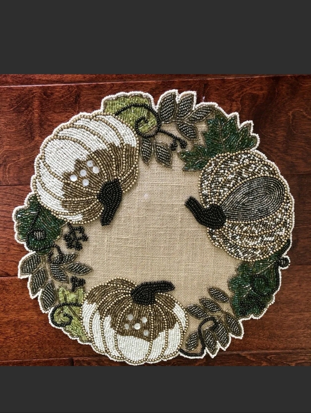 4 Nicole Miller Thanksgiving Beaded WHITE PUMPKIN Jute Placemats Chargers New